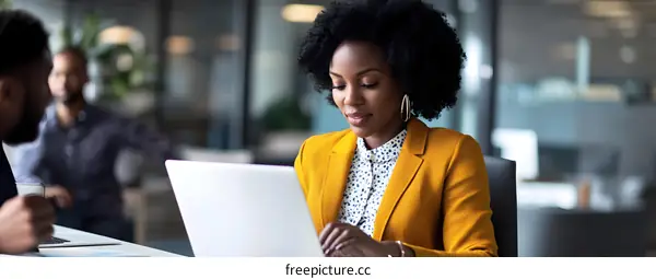 African American Businesswoman Working on Laptop in Office