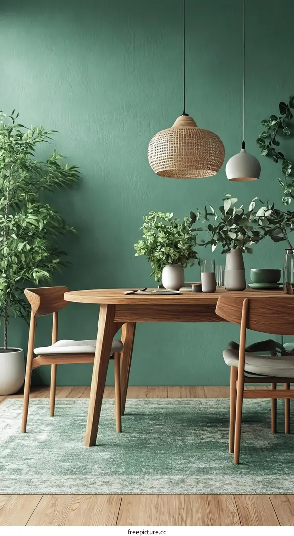 Modern Dining Room with Teal Accent Wall