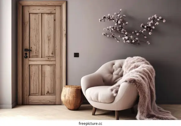 Cozy Living Room Interior Design with Wooden Door
