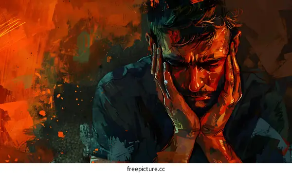 man holding his head in pain