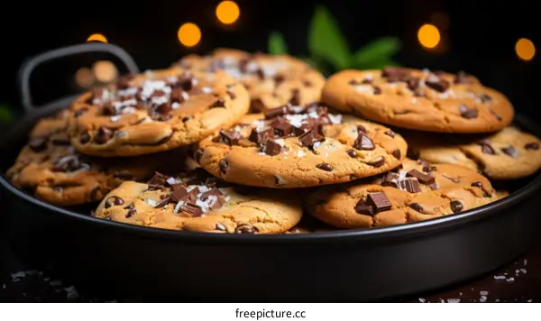 A plate full of chocolate chip cookies
