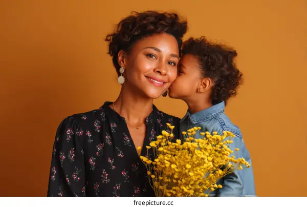 Mother and Daughter Affectionate Moment with Flowers
