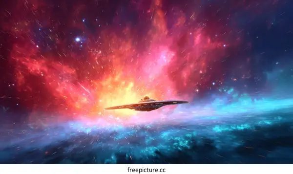 Cosmic Starship Flight Through Nebulae