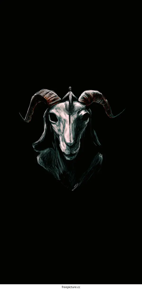Mysterious Goat Mask Illustration on Black Background