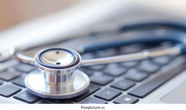 Medical Stethoscope on Laptop Keyboard