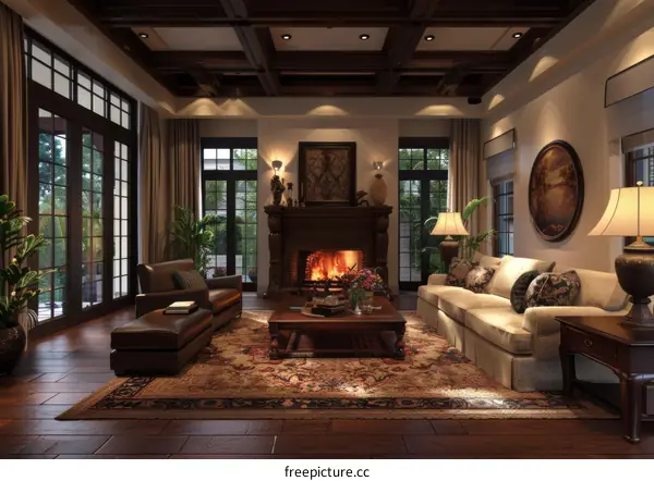 Sophisticated Interior of Living Room with Modern Fireplace