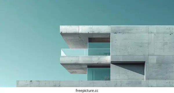 Minimalist Concrete Building Exterior with Glass Windows and Balcony
