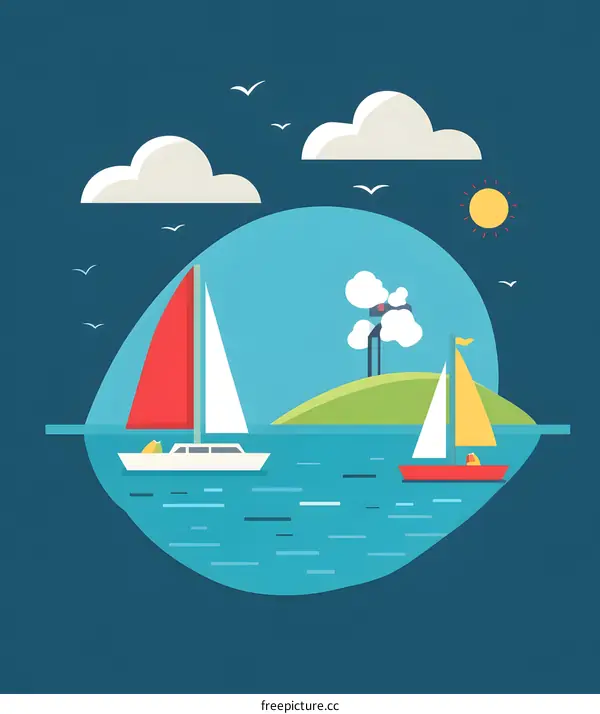 Summer Sailing with Blue Sky and White Clouds