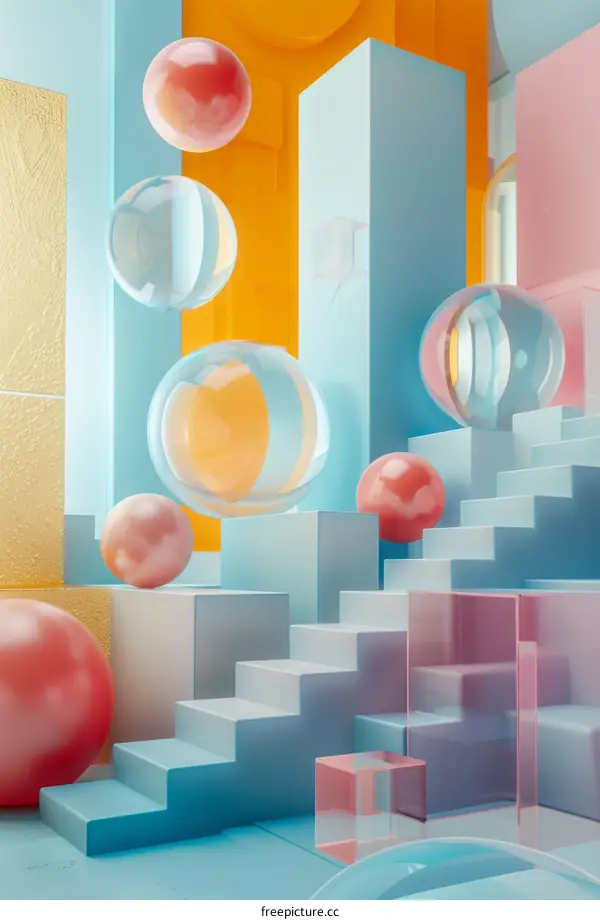 Geometric Shapes with Stairs Background