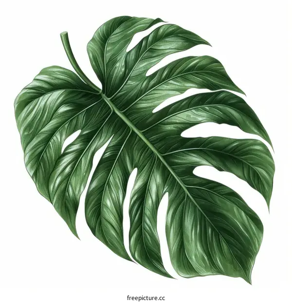The illustration of a large green leaf of a tropical plant