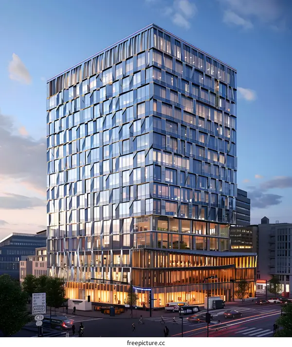 Modern Glass and Steel Office Building in City