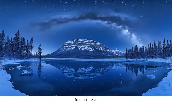 Majestic Winter Night Sky Reflection on Frozen Lake
