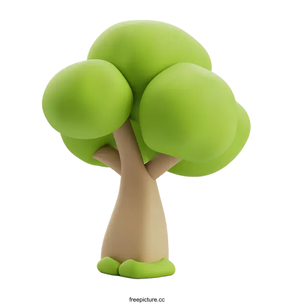 [Transparent Background PNG]Cartoon Green Tree on White Background