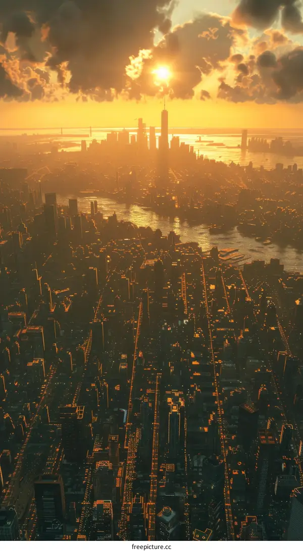 Futuristic City Skyline at Sunset