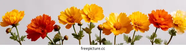 Colorful Artificial Flowers in Row