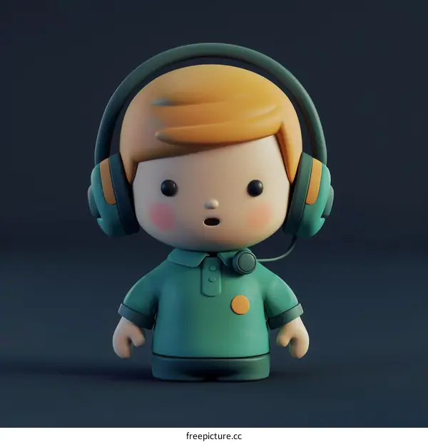 3D illustration of a surprised cartoon character wearing a green shirt and headphones