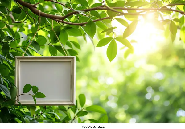 An Empty Frame Hangs From a Tree Branch in a Forest