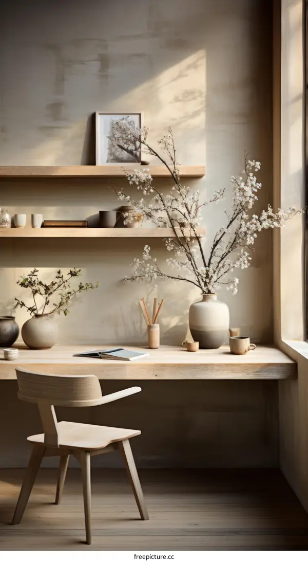 A serene home office with a natural touch