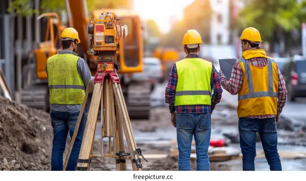 Construction Workers Surveying Urban Site