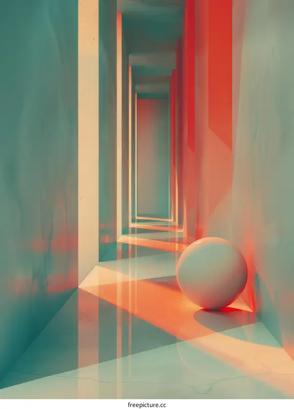 3D Sphere in Colorful Hallway