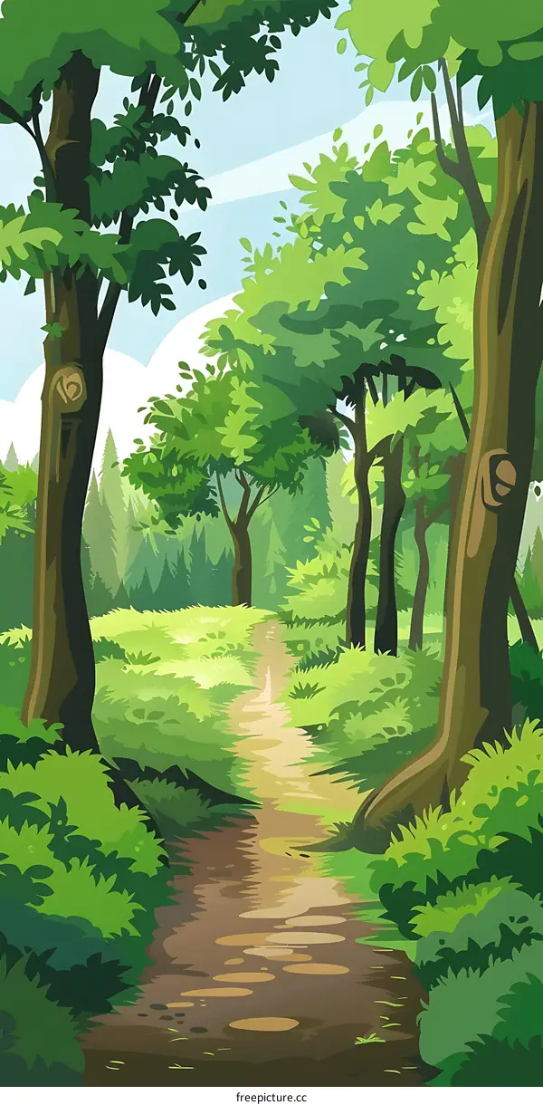 Forest Path Illustration With Green Trees And Pathway