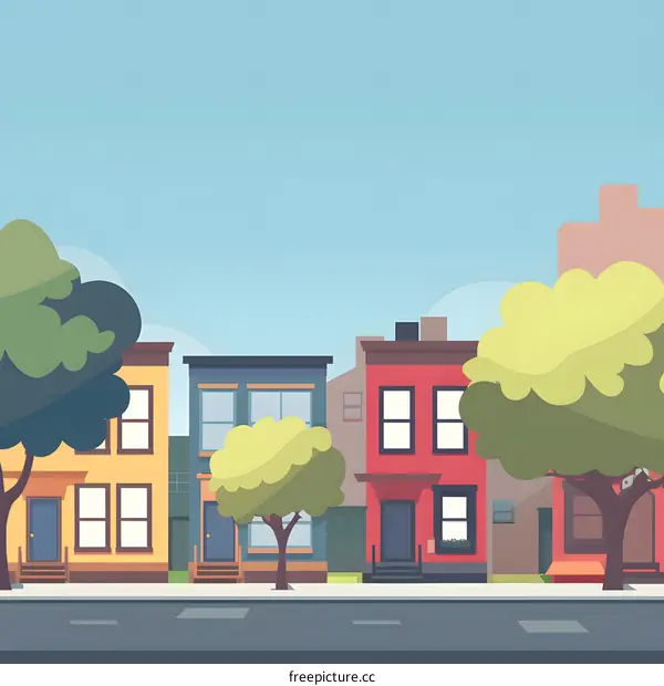 Cartoon Illustration of Houses on a Street