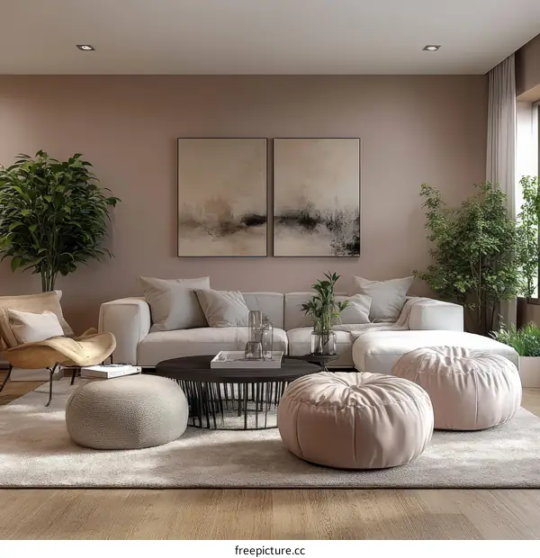 Modern Beige Living Room Interior Design