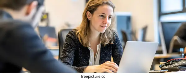 Woman Working on Laptop in Office