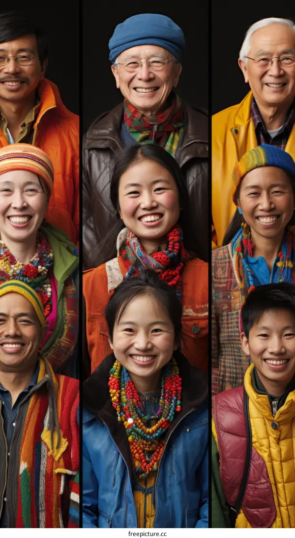 A group of people of Asian descent wearing colorful clothing.