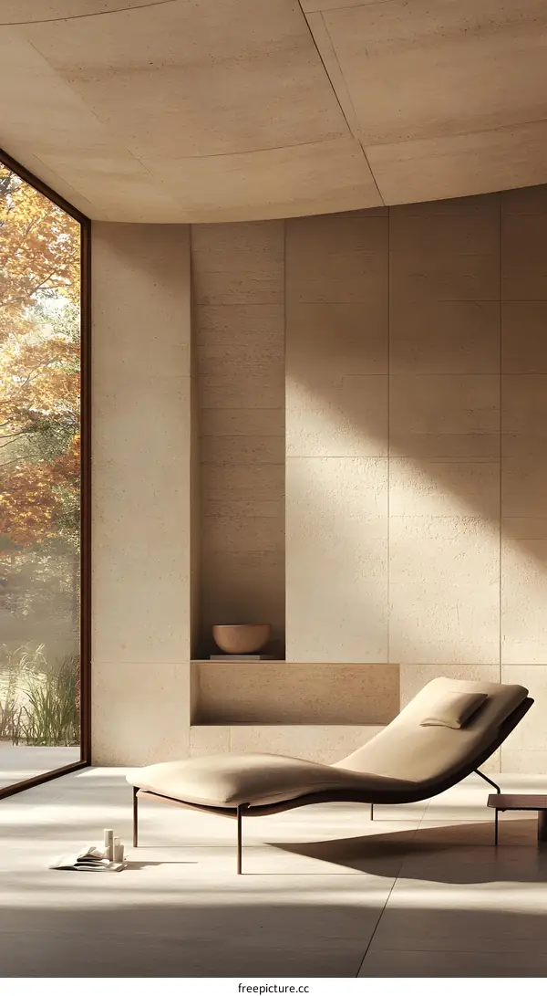 Minimalist Interior Design with Chaise Lounge and Natural Light