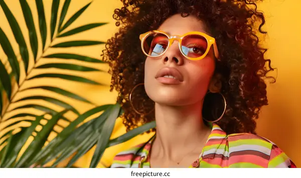 Portrait of a Young Woman Wearing Sunglasses and a Striped Shirt