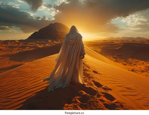 A person walking in the desert
