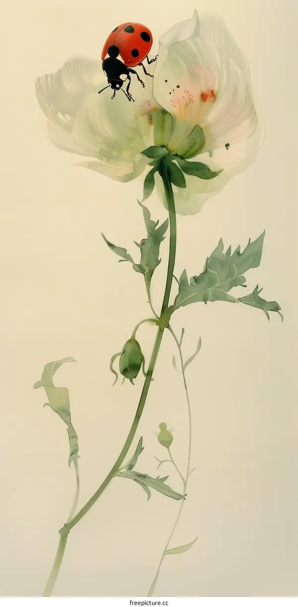 Red Ladybug on a White Flower