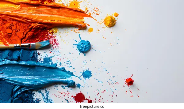 Colorful Acrylic Paint Splashes with Paintbrush
