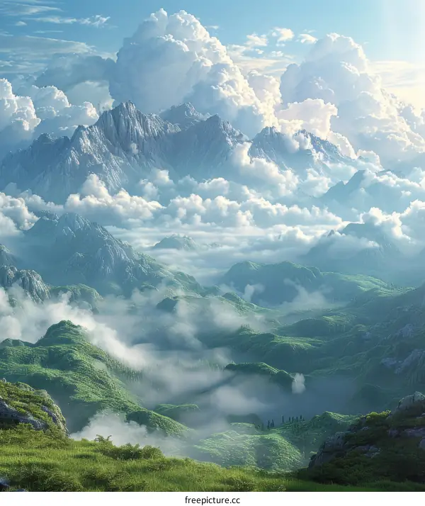 Mountain Peak Piercing Through the Clouds