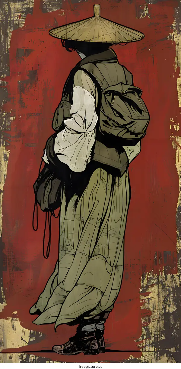 Asian Man Wearing a Traditional Hat