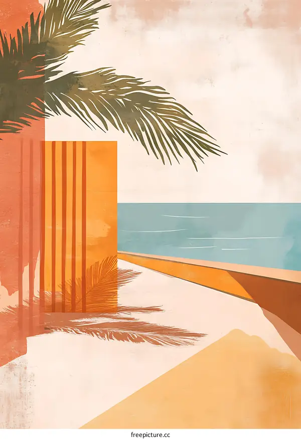 Palm Tree and Ocean View Abstract Painting
