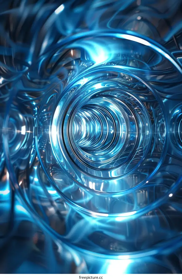 Blue Tunnel with Glowing Rings