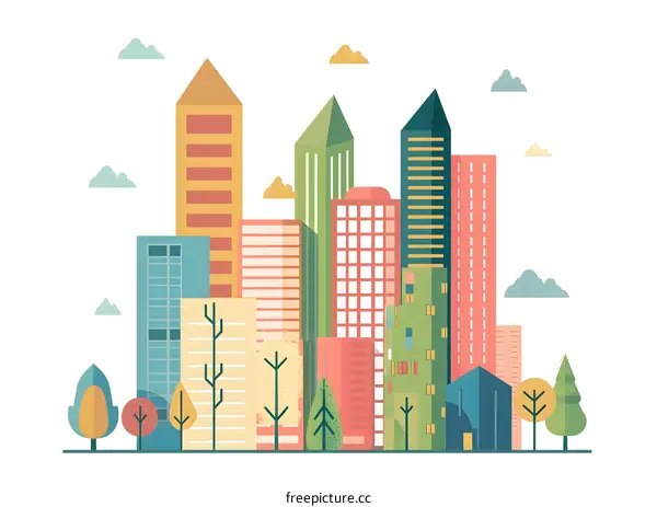 Colorful Cityscape With Modern Buildings