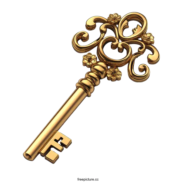 [Transparent Background PNG]Ornate Golden Key Illustration
