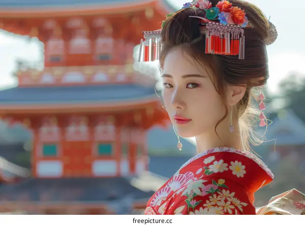 Portrait of a Japanese woman in traditional kimono