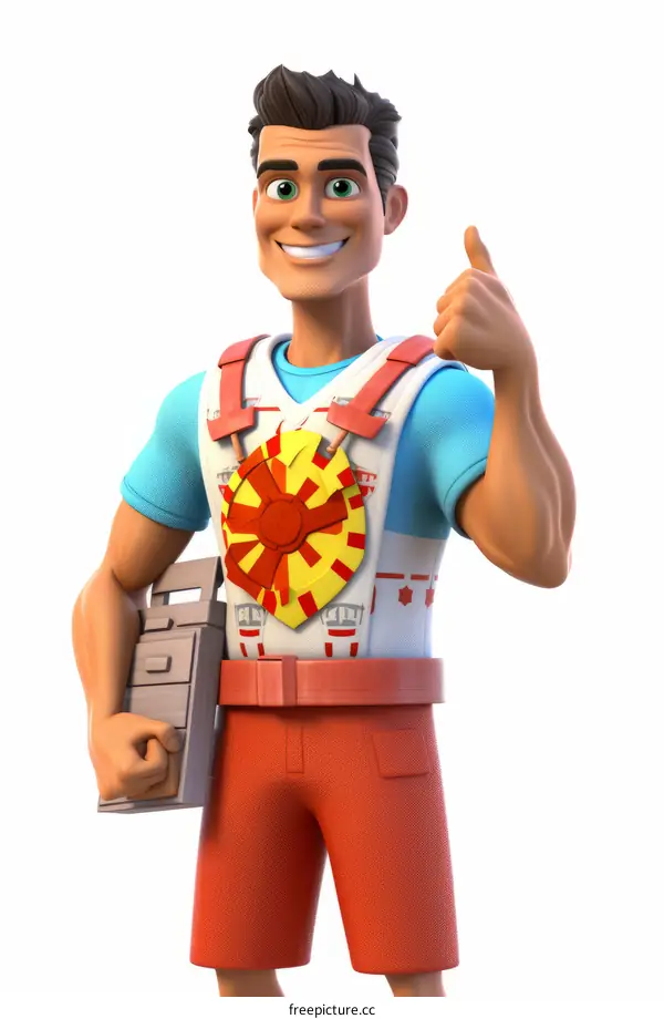 A firefighter in protective gear and a thumbs up