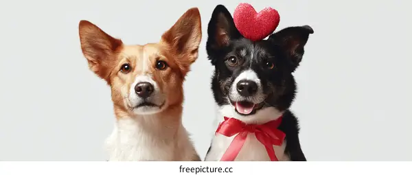 Two Dogs Wearing Heart Headbands on Valentines Day