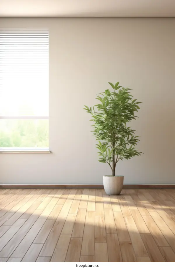 An empty room with a plant