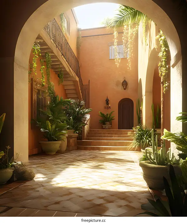Sunlight Through Archway in Courtyard