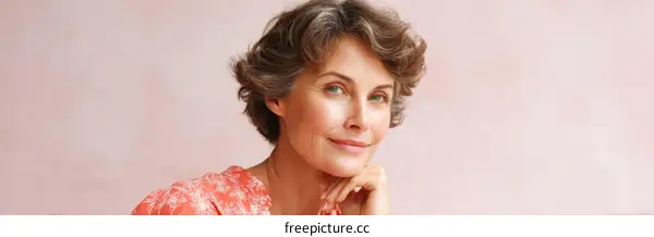 Elegant Mature Woman Portrait in Peach Background