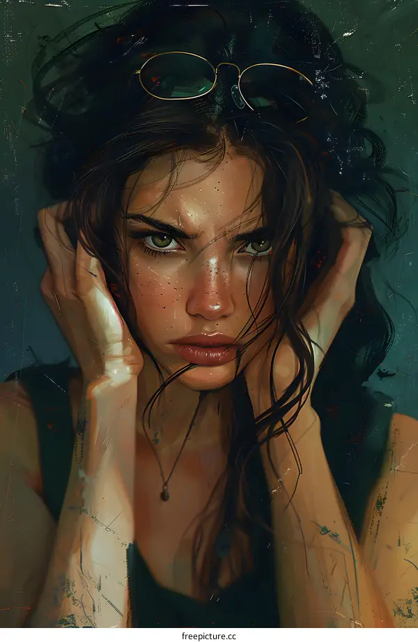 portrait of a woman with freckles and green eyes