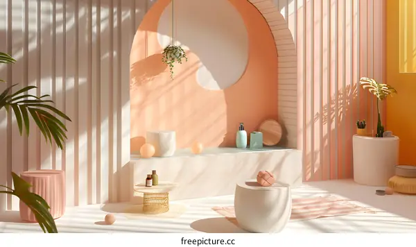 Summer Aesthetic Minimalist Background with Pink And Orange Wall