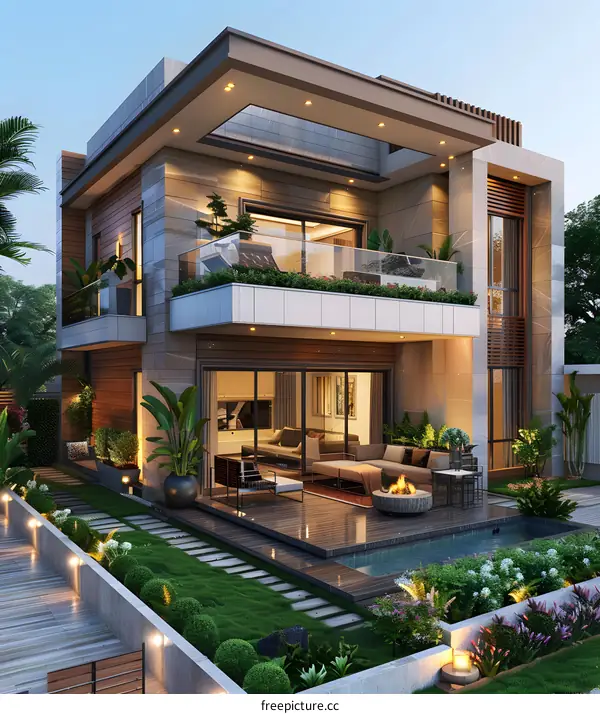 Modern House Exterior Design with Pool and Garden