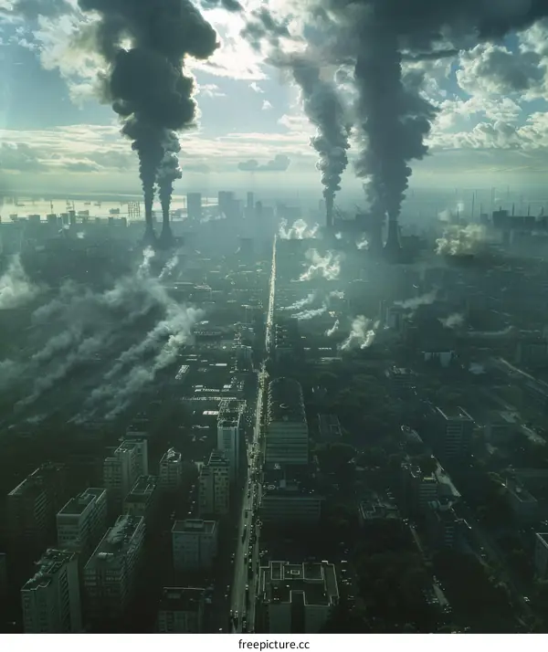 The air pollution caused by factories in the city